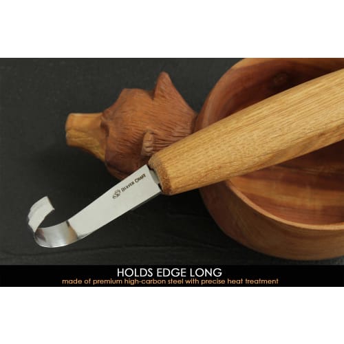 BeaverCraft, Spoon Carving Hook Knife SK5s - 5cm, Double-Sided Wood Carving Knife with Leather Sheath for Carving Spoons, Bowls, Cups, and More, for P