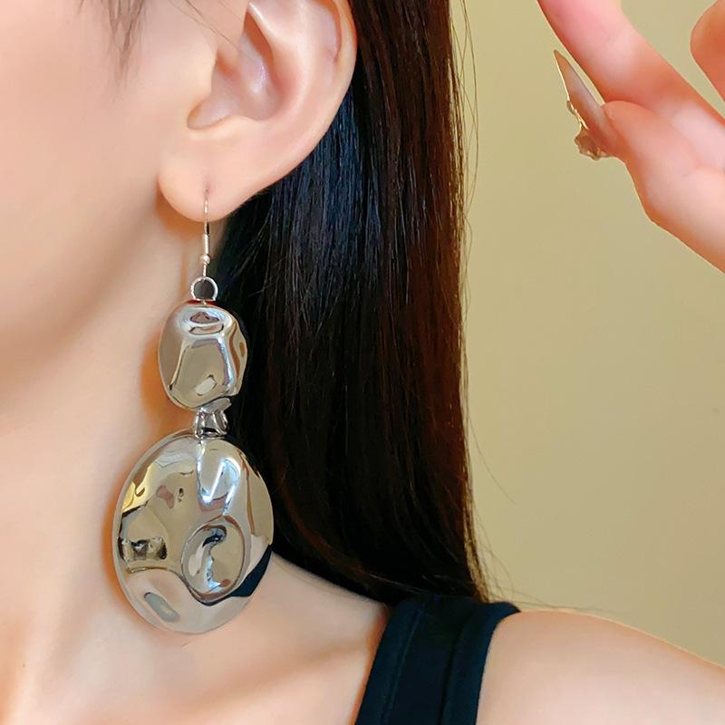 Exaggerated Wrinkle Metal Earrings for Women Hyperbole Retro Irregular Geometric Large Necklace Korean New Hiphop Jewelry Set