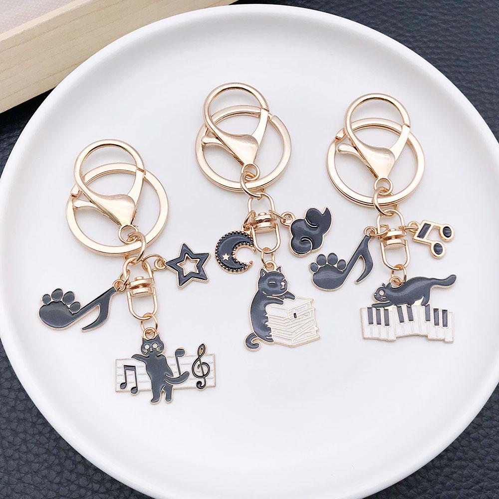 Dripping Oil Cartoon Black Cat Keychain Pendant: Cute Zinc Alloy Backpack Ornament In 6 Styles