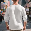 Men's Jacquard Small Square Buckle Henley Long Sleeve Retro Base T-shirt