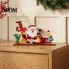 Rustic Wooden Cabin Decor Christmas Ornaments, Tabletop Decoration with Santa Claus Snowman Elk Window Display Props Designs for Home Holiday