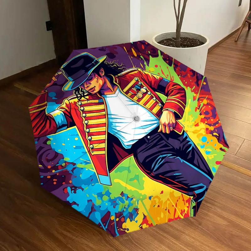 1 Stück Michael Joseph Jackson Automatischer Faltregenschirm, Tragbares faltbares Design, Lässiges Outdoor-Accessoire L1127037