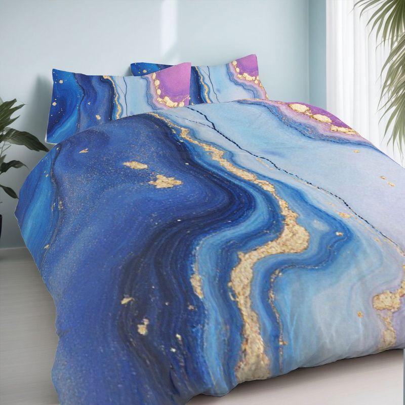3-Piece Bedding Pillowcase Quilt Cover Set Blue Purple Color Scheme Gold Pattern 2D Digital Printing For Bedroom Dormitory Decor