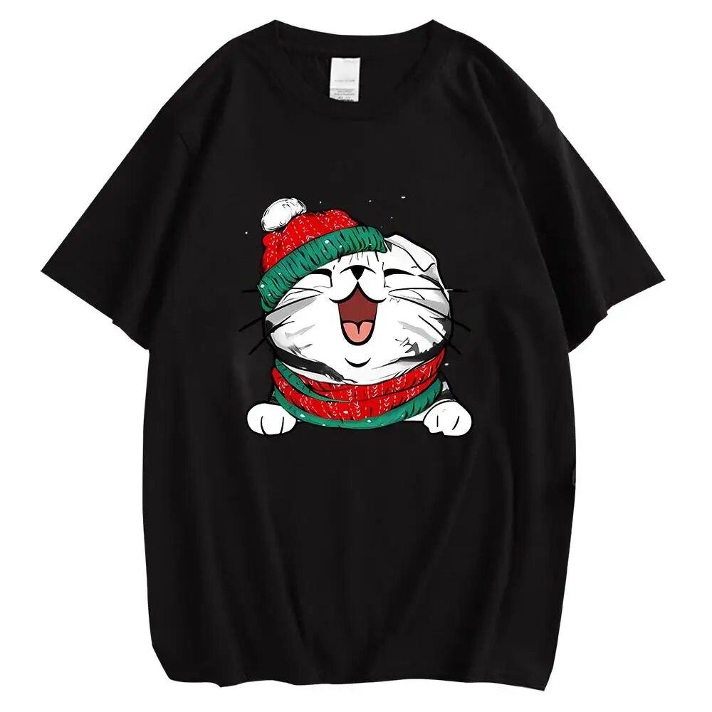 Animal Cats Kitten Chest Graphic Print T Shirt Christmas Unisex Women Hip Hop Streetwear Short Sleeve Plus Size T Shirt Unisex
