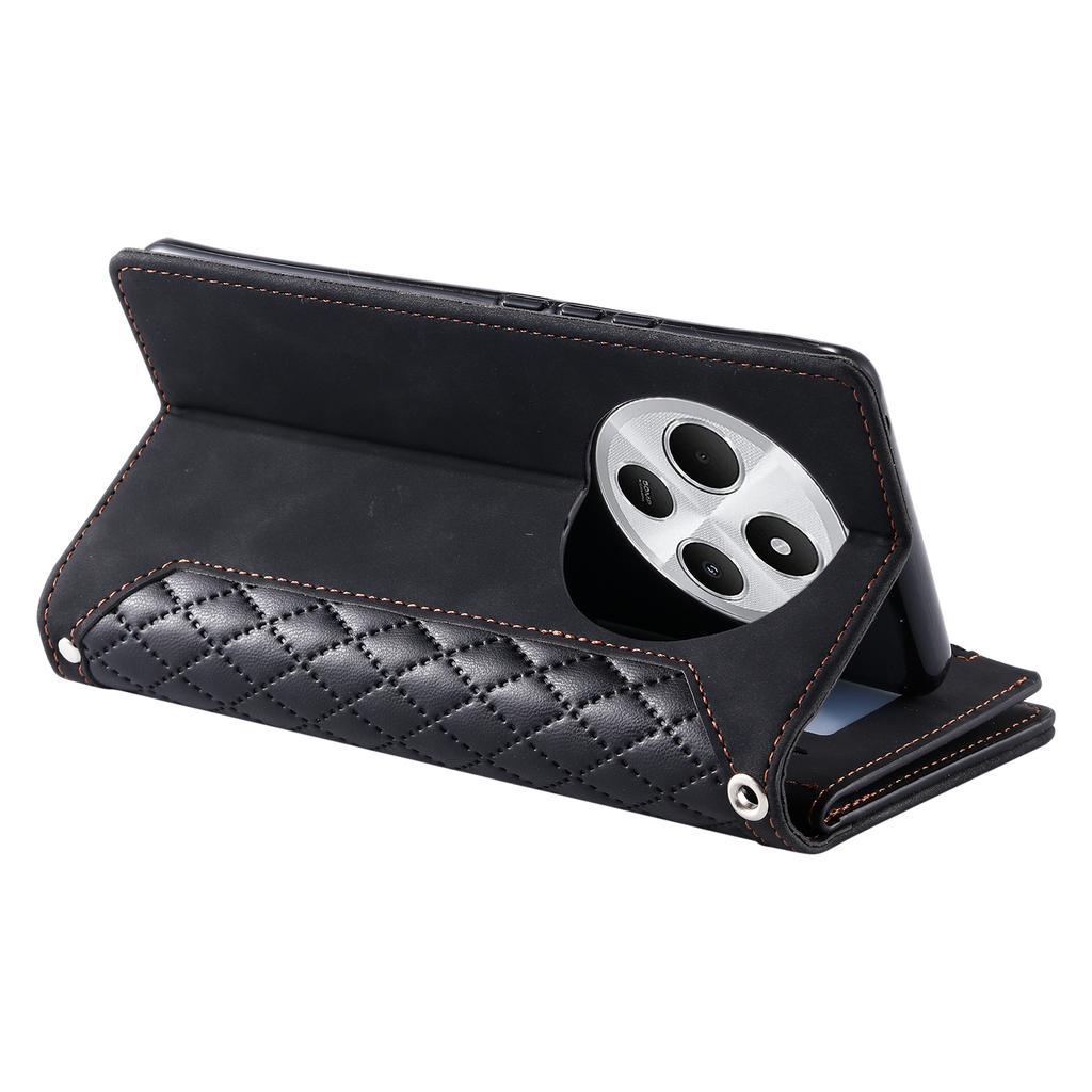 Styl 005 Dla Xiaomi Poco C75 4G/Redmi 14R 5G/14C 4G Zapinane na zamek etui portfelowe Pikowanie w romby Skórzane etui na telefon PU