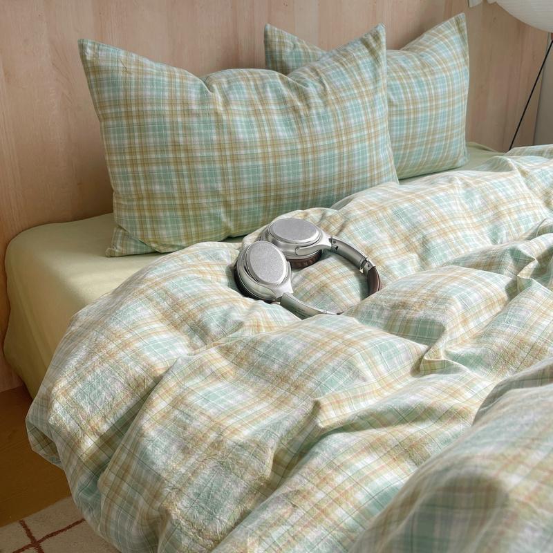 Nordisches Ins Bettwäsche-Set Reines Baumwoll-Bettbezug-Set Hautfreundlich Einzel-Doppelbett Voll-Queen-Größe Glatte&Spannbetttücher Bettwäsche-Set