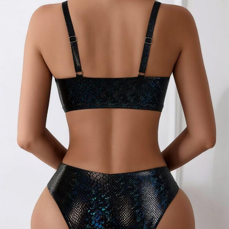 Dámský duhový hadí potisk s vázáním vpředu, vysoký pas, dvoudílná plavková sada, bikiny s výstřihem do V