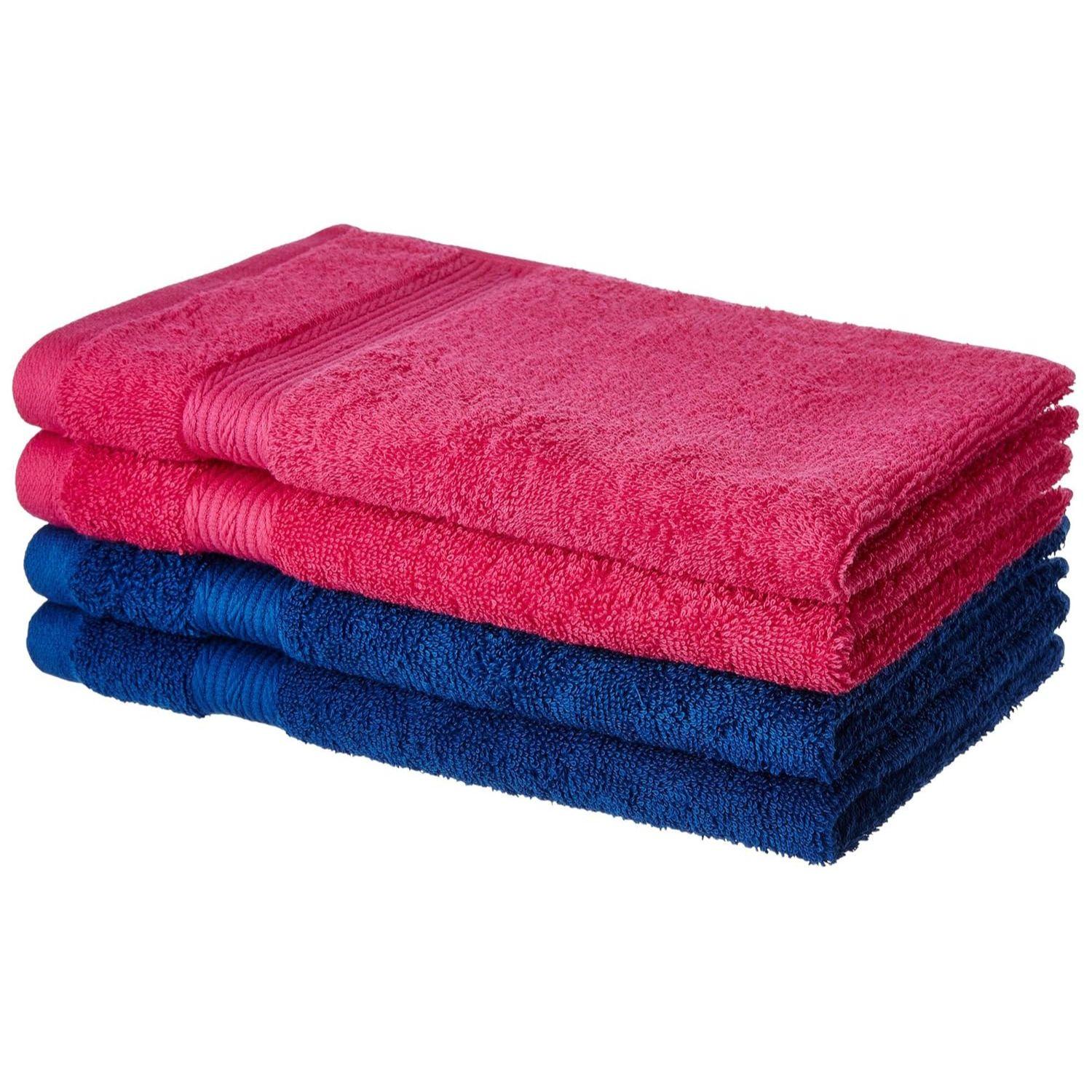 

100% Cotton 4 Piece Hand Towel Set, 500 GSM (Iris Blue and Paradise Pink) розовый/синий