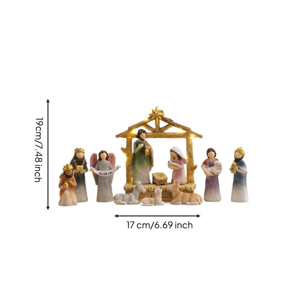 12 Pieces Nativity Ornament with LED Lights Warm White Lighted Tabletop