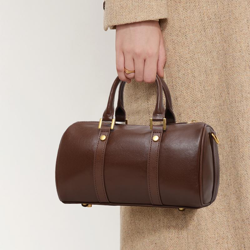 European and American retro leather portable Boston women's bag vegetable tanned cowhide messenger pillow bag classic versatile