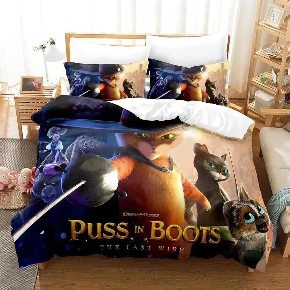 

Luxury New 3D Print Cartoon Cat Puss Boots Bedding Set Duvet Cover Bed Set Quilt Cover Pillowcase Queen Boys Adult Bedding Set 70x133cm 2pcs