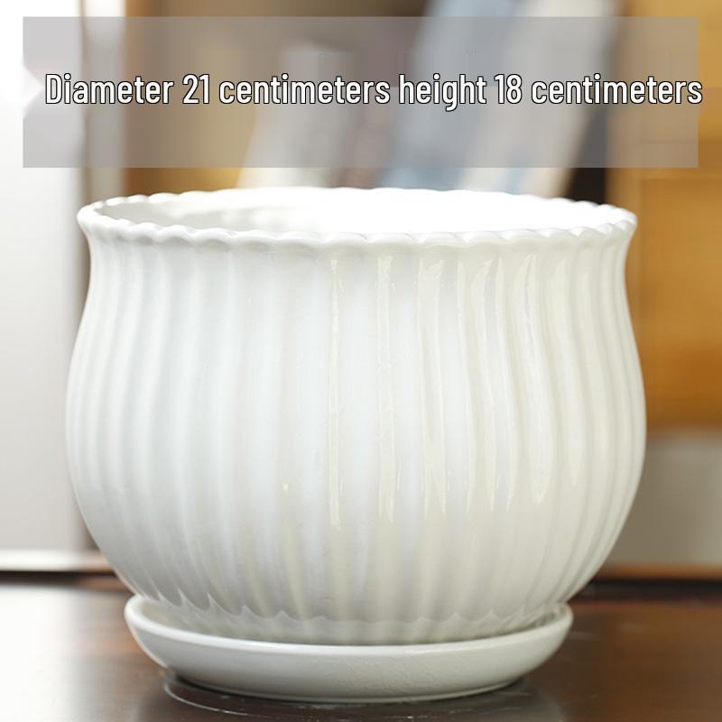 Elegant White Ceramic Flower Pot with Tray - Ideal for Ivy, Spider Plants, and Succulents
