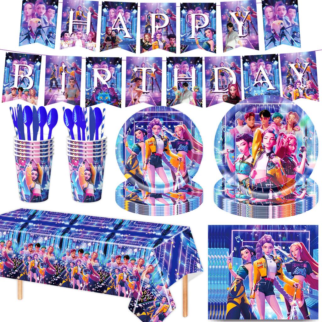 Nuovo Set Festa con Palloncini Cacciatore di Demoni K-pop Stendardo Tavola Decorazioni Festa di Compleanno Festa Kpop Coreana Anime Palloncini Topper per Torta
