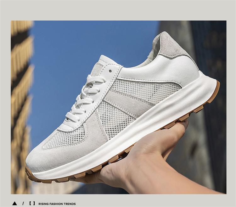 Men's White Breathable Thick-Soled Platform Sneakers - Discreet 8cm Height Boost Casual Dad Shoes