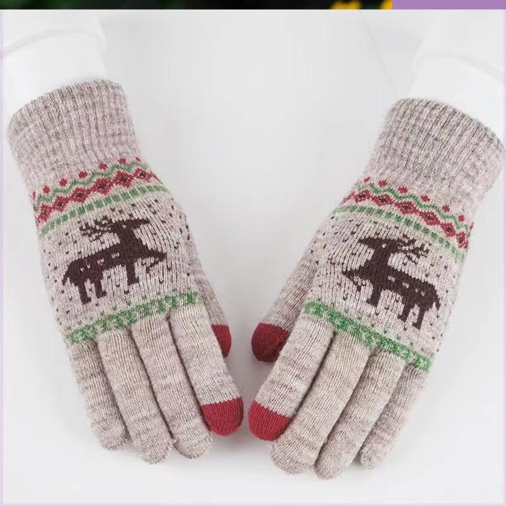 Stripe Knitted Full Fingers  Korean Mittens Christmas Winter Gloves Deer Women Gloves