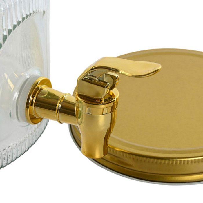 Distributeur De Boisson En Verre Strié Et Métal Doré 18x18x15cm