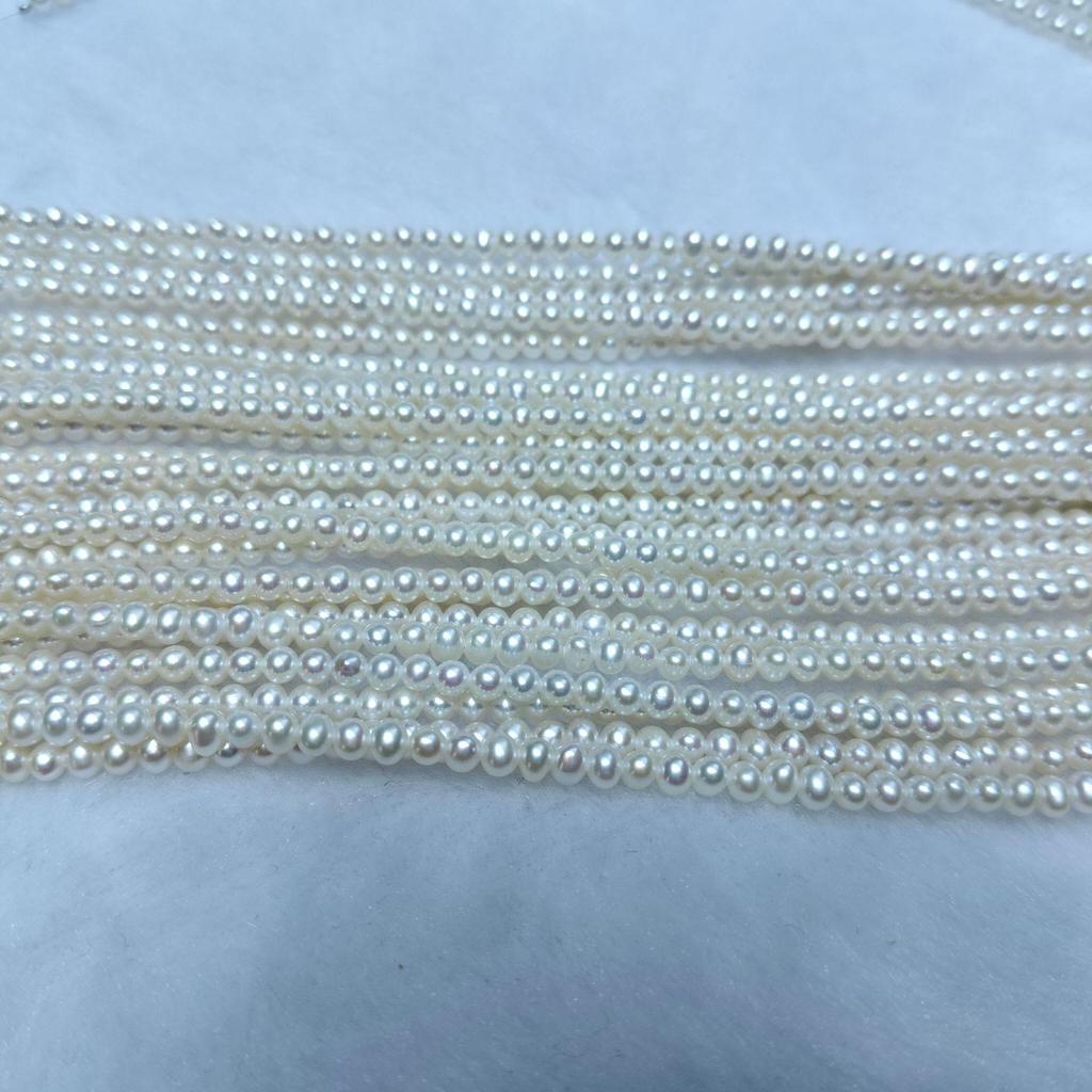 Freshwater Millet Pearl Semi-Finished Necklace 3-3.5mm White Near-Round Lustrous Beads for DIY Jewelry