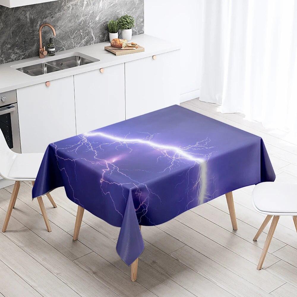 Thunder Cloud Lightning Tablecloth Colorful Cumulus  Anti-fouling Waterproof Rectangular Kitchen Table Home Decoration