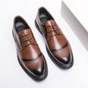 Korean Version Leather Shoes Fashion Brand Men Pointed Block Comfortable Leather Shoes Men Business Lace Up Formal Leather Shoes