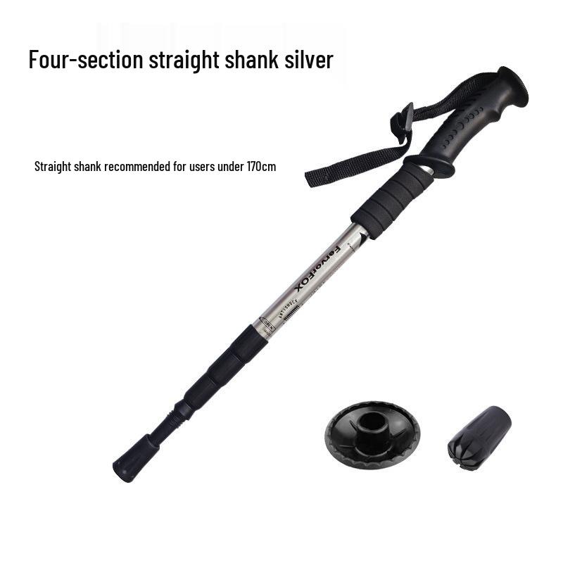 Telescopic Aluminum Trekking Pole - Anti-slip, Four-Section, Straight Handle for Men and Women