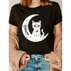 Cat On The Moon Print T-shirt, Short Sleeve Crew Neck Casual Top for Summer & Spring, Women's Clothing