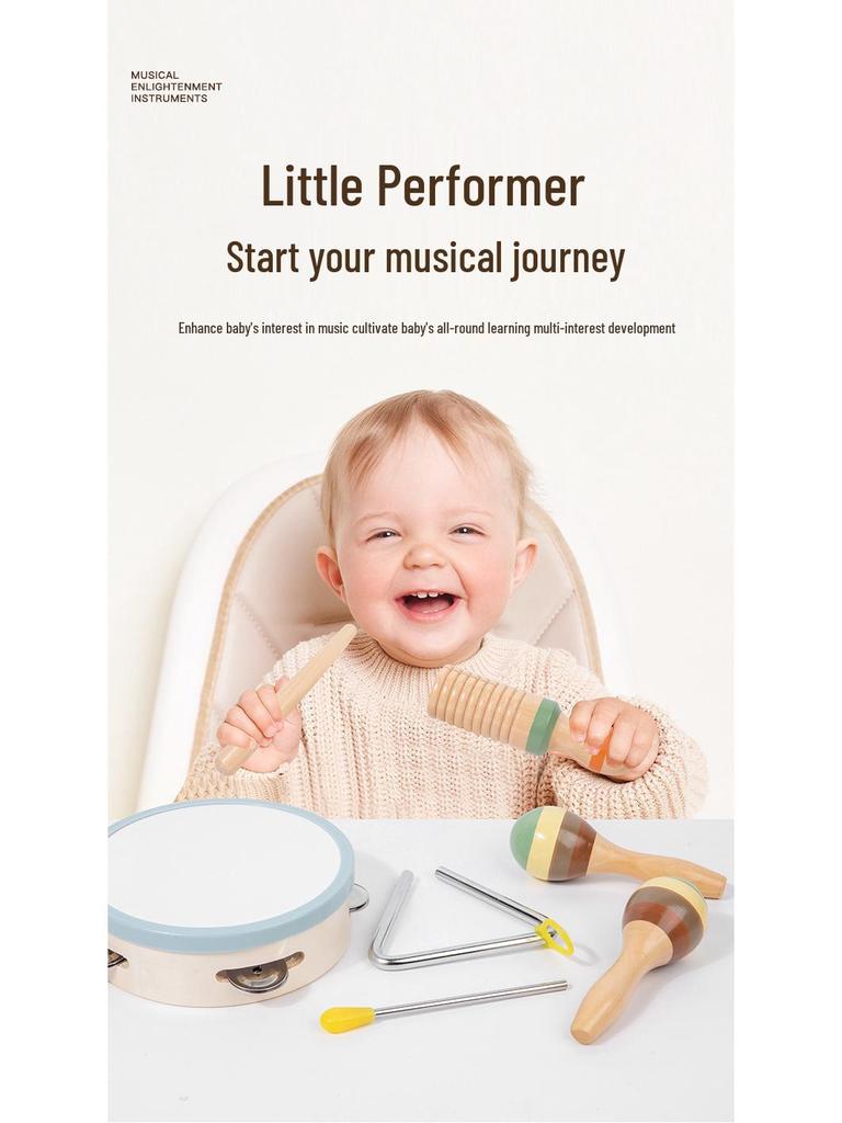 Wooden Orff Percussion Instruments for Children's Vocal Enlightenment: Maracas, Claves, Hand Bell, Xylophone Educational Toys