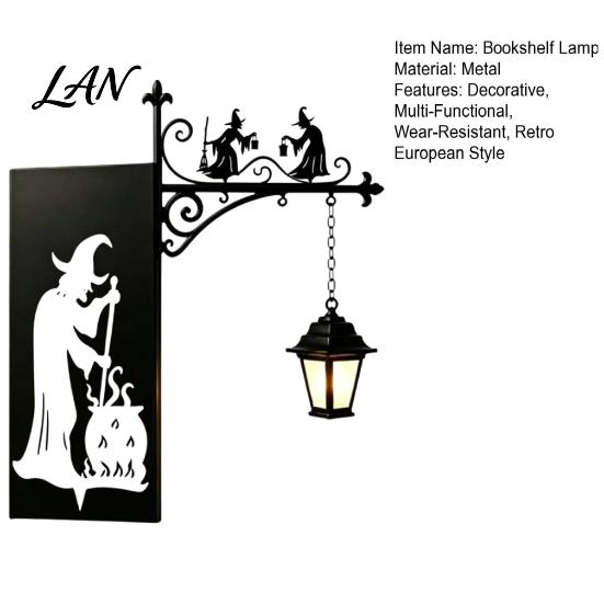 Integrated Storage Lighting Library Lantern, Decorative Bookshelf Lighting, Witch Hat Lamp for Reading Nook, Vintage Iron Bookend with Light Warm LED