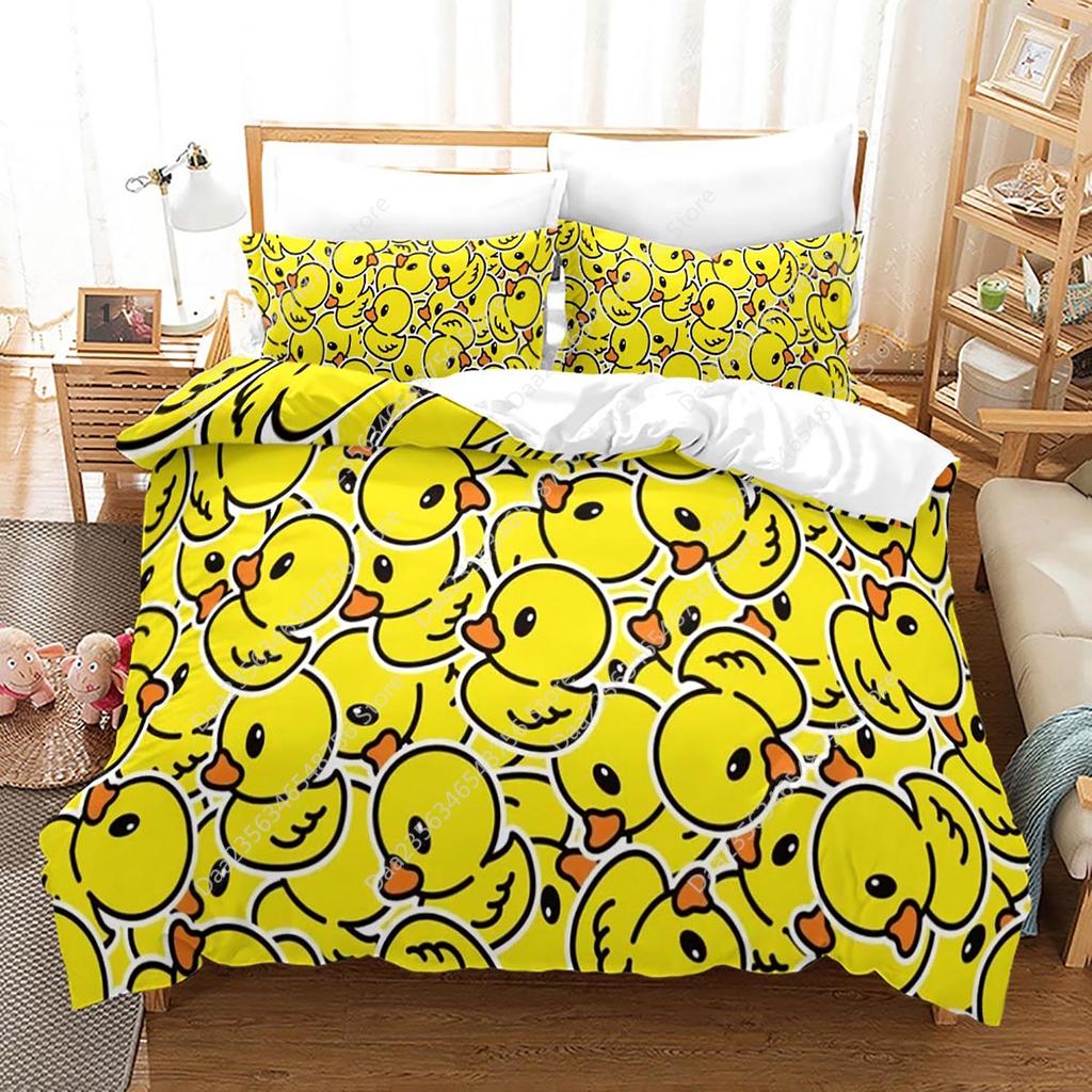 Comforter New Yellow Duck Bedding Set Single Twin Full Queen King Size Little Duck Bed Set Aldult Kid Bedroom Duvet Sets 3D Print 015