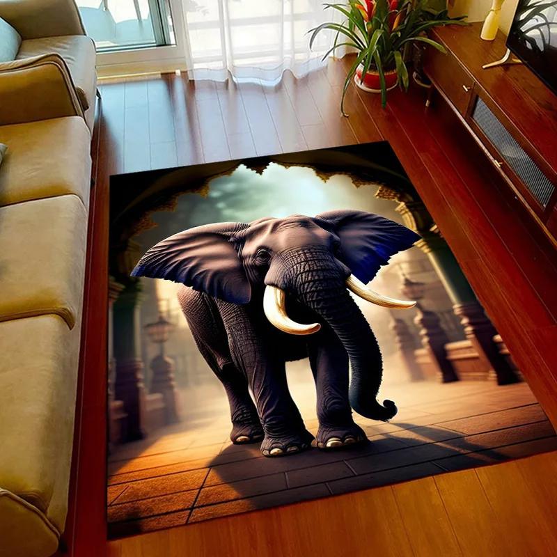 3D Printed Africa Elephant Face Close-up Animals Rugs for Bedroom Home Decor Play Mats Living Room Carpets Non-slip Floor Mats