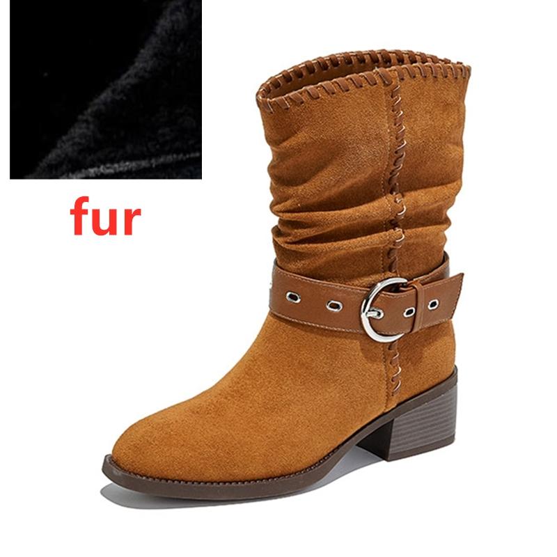 Mode AIYUQI Damen Stiefeletten 2025 Neue Stiefeletten Damen Plissierte Western Cowboy Stiefel weiblich Übergröße Mid-Calf Bikerstiefel
