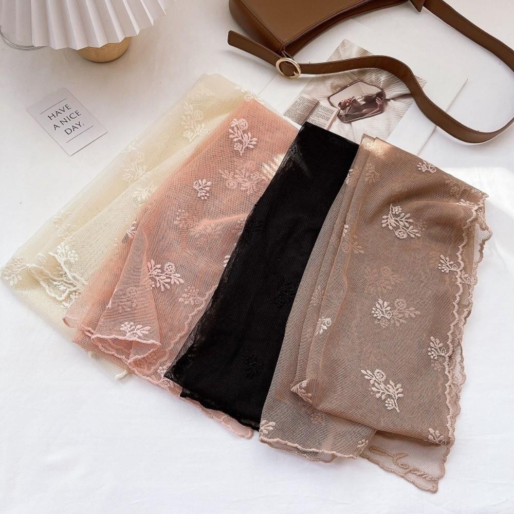 Versatile Retro Women's Lace Scarf Long Korean Version Sunscreen Shawl Floating Embroidery Flower Solid Color Silk Scarf