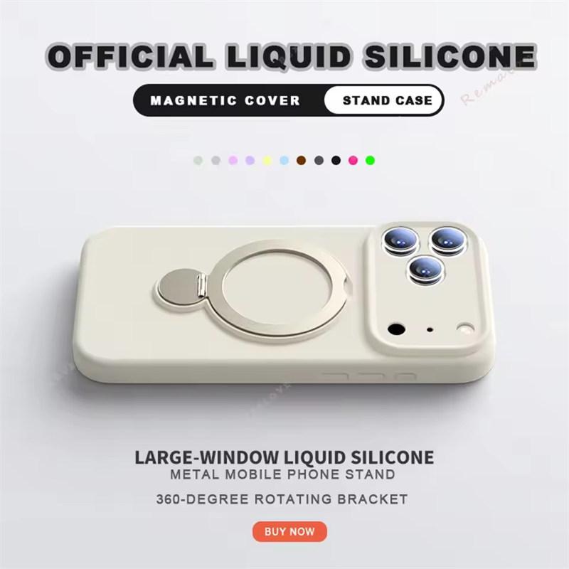 360° Magnetický Stojan Tekutý Silikonový Kryt na Telefon Pro iPhone 17 Air 13 14 15 16 Pro Max Plus Držák pro Magsafe Nabíjení Ochranný Kryt