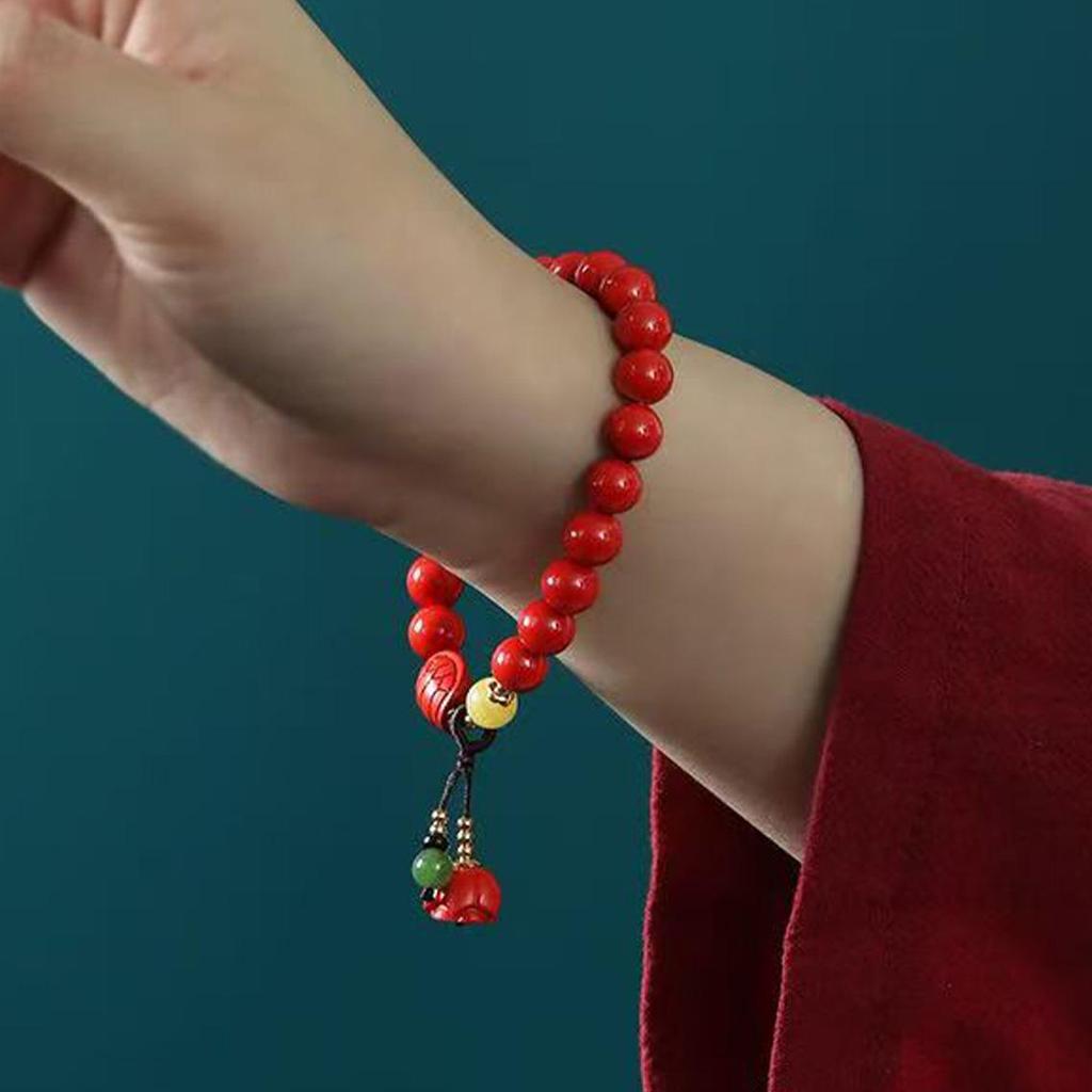 Genuine Cinnabar Lotus & Amber Hetian Jade Bracelet - Gift for Peace, Longevity, and Prosperity