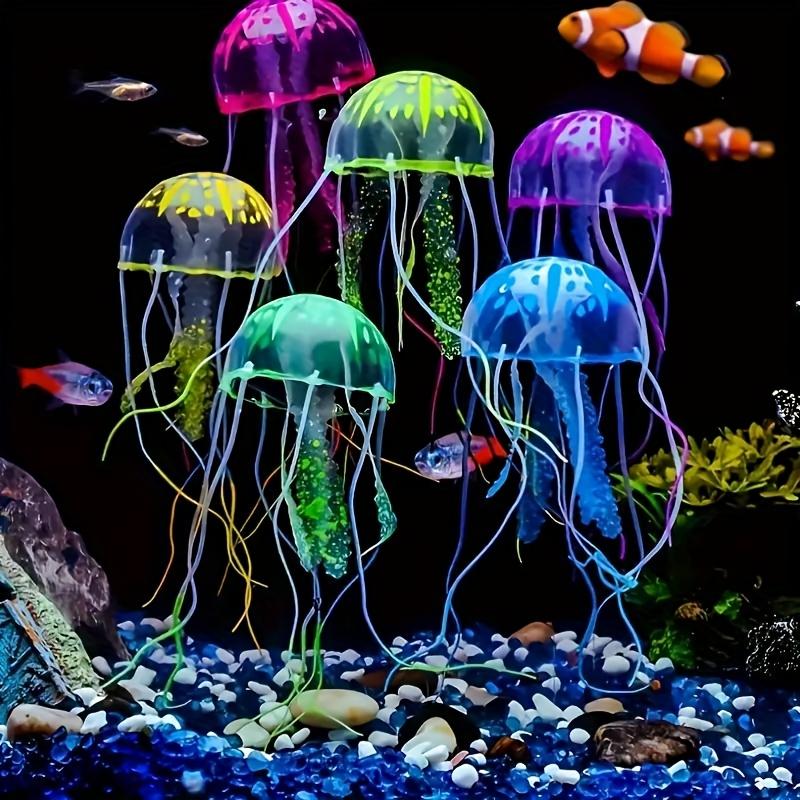 Set aus 2 leuchtenden realistischen Quallen-Aquariumdekorationen - Mehrfarbige fluoreszierende schwebende Aquariumornamente.