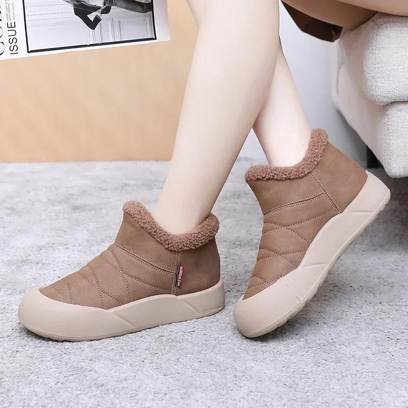 Women Thickened Warm Short Plush Waterproof Snow Boots Trend Winter  Slip-on Ankle Boots Woman Non Slip Platform Cotton Shoes