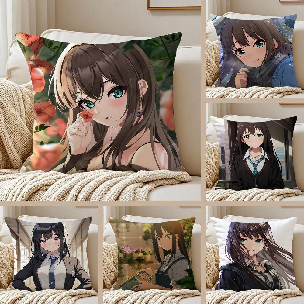 R-Rin S-Shibuya Cartoon Animation Pillow Case Anti-dustmite Pillowcase Invisible Zipper Silky Short Plush Sofa Cushion Cover