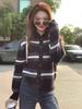 Red Striped Wool Cardigan - European Style, 2026 Year of the Horse Zodiac Knit Sweater Coat.