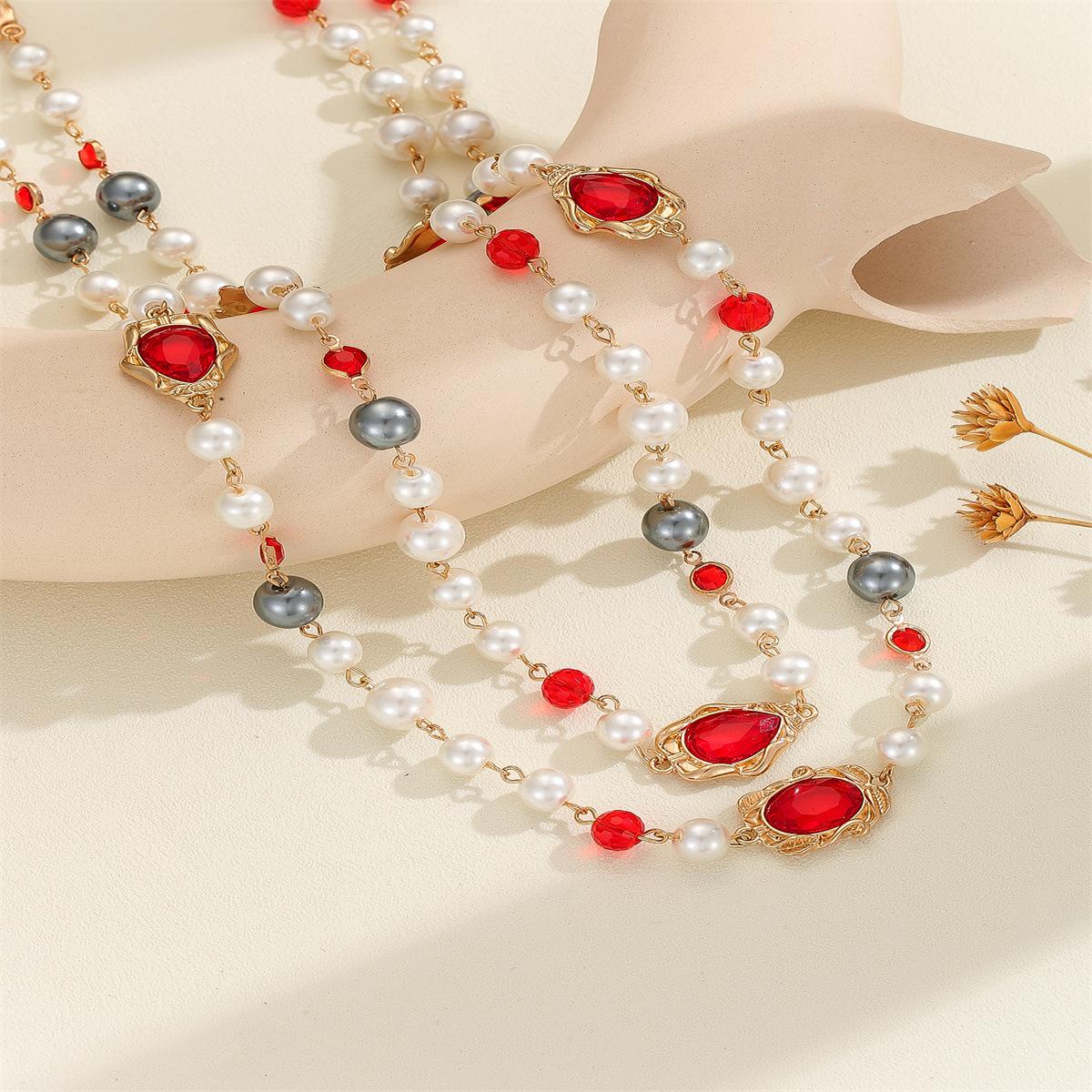 

Длинный свитер цепочка имитация жемчужное ожерелье горный хрусталь кулон ювелирный аксессуар красный