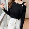 Navava Women Ribbed Open Shoulder Long Sleeve Knit Nk3151