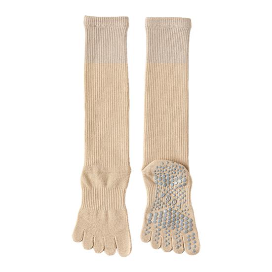 Five Toe Yoga Socks Women Breathable Cotton Knee High Socks Non Slip Sports Socks with Grips for Fitness Dancing Pilates Exercise
