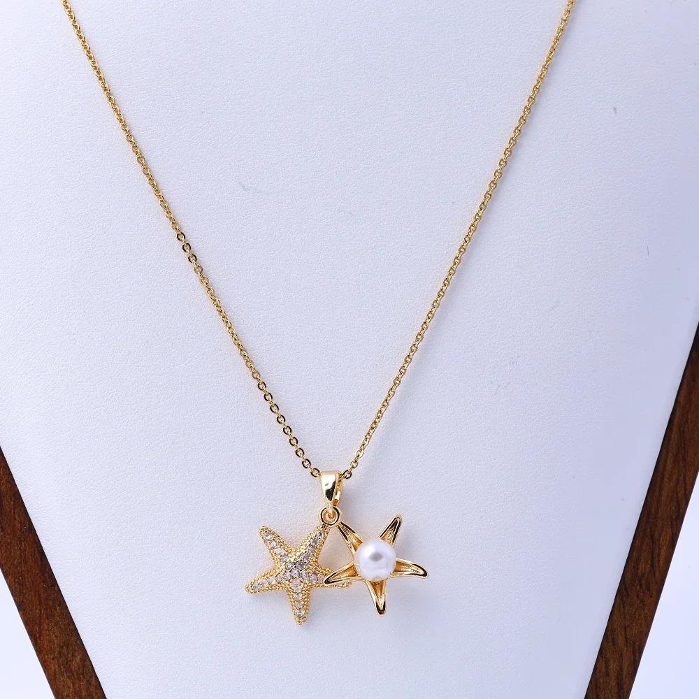 18K rose gold pearl starfish necklace for women, Japanese and Korean versions, fashionable and simple fashion, collarbone chain,