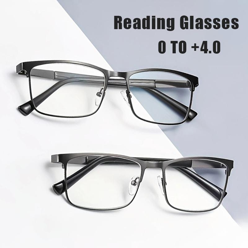 Reading Glasses Stylish Metal Half-Frame Presbyopia Glasses High-Definition Blue Light Protection Men'S Business Eyeglasses