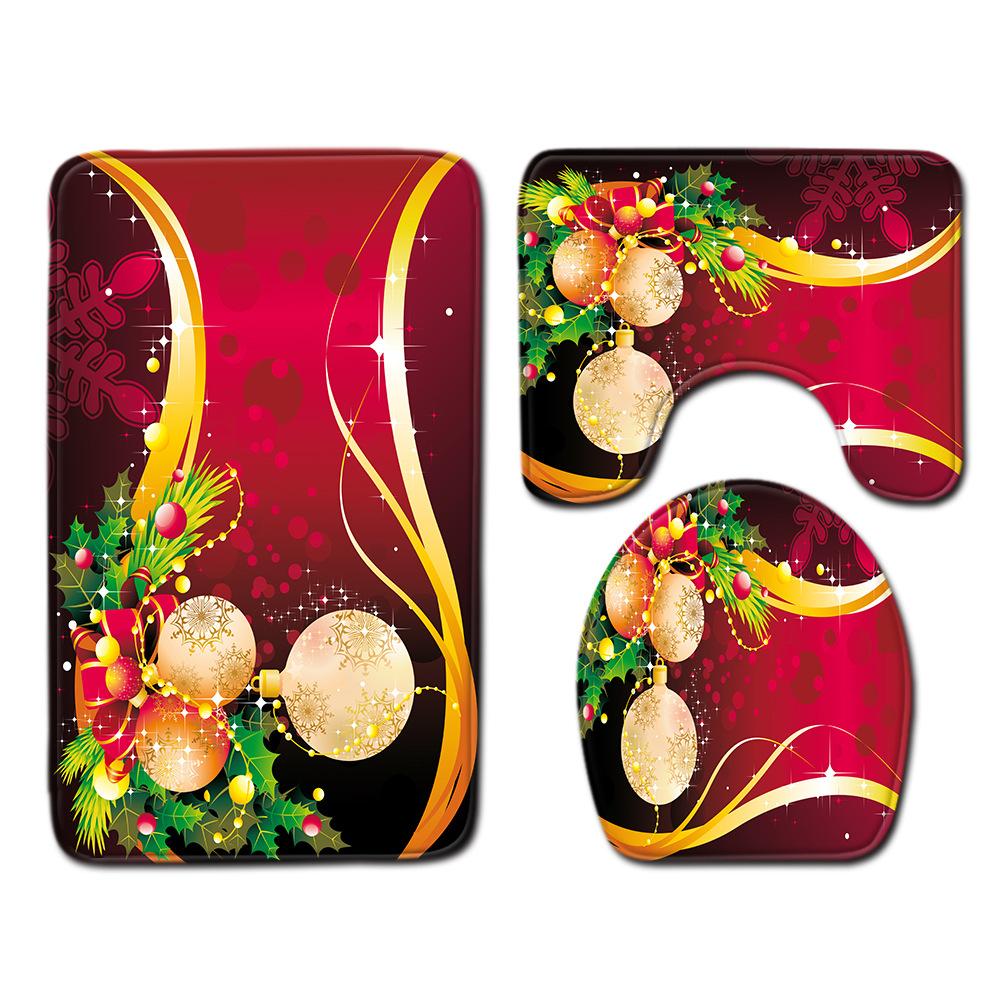 Christmas Bathroom Floor Mat Toilet Three-Piece Set