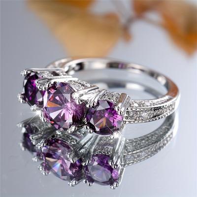 Light Luxury Sparkling Purple Zircon Ring for Women Engagement Wedding Band Bride Zircon Gift Daily Accessories