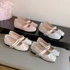 5 Inner Height Increase Silver Single Shoes Women's Autumn New Square Head Bow Light Mouth Summer Word Belt Mary Jane