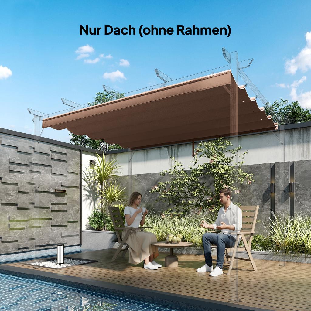 Einziehbare Pergola-Abdeckung, 2,55 x 2,5 m Ersatz-Markisenstoff für 3 x 3 m Gestell, Nur Dach, Braun