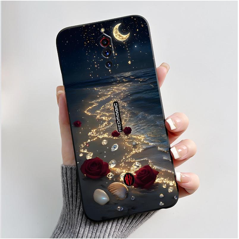 Case For ZTE Nubia Red Magic 5G 5S Cute Heart Rabbit Black Matte Soft Silicone Protective Back Cover RedMagic 5G 5S Phone Case