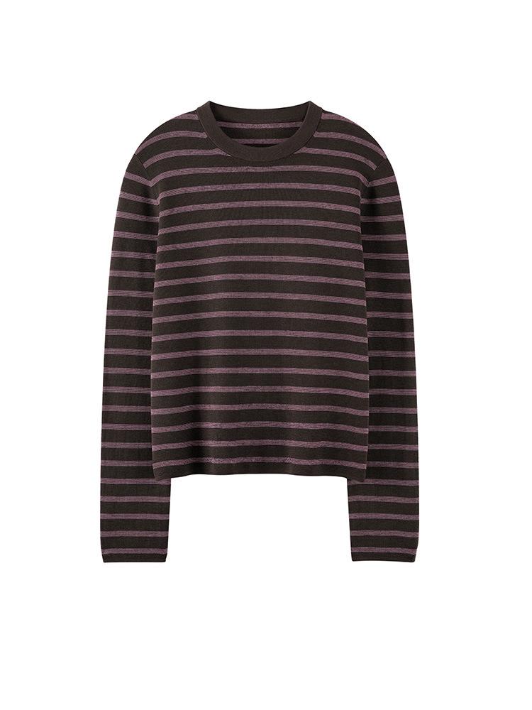 Elegant Striped Merino Wool Sweater - Spring/Autumn 2026 Women's Thin Knitwear