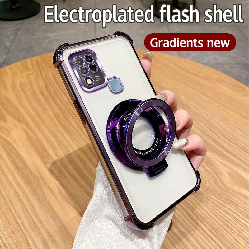 For Infinix Hot 10s Case Hot 10T Cover Hot 10s NFC Luxury Plating Shockproof Magnetic Bracket Magsafe Clear With Holder Stand