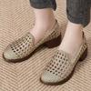 2025 Summer Hollow Woven Breathable Shoes Women Sandals Big Size Thick Heels Genuine Leather Shoes Summer Casual Sandals